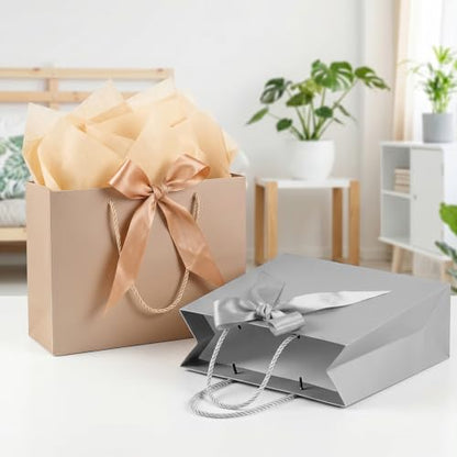 Mifferer Large Gift Bag, 1 Pcs Paper Gift Bag for Presents with 2 Wrappers and 1 Card, Gift Wrapping Bag with Handles for Women Men Birthday Wedding Party, 32 * 25 * 11 cm - color: Gray