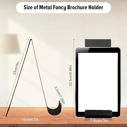 4 Pack Black Metal Brochure Holder, 8.9" Fancy Vertical Display Stand, Black Heavy Duty Elegant Flyer Brochure Holder Stand for Table Menus, Pamphlets, Countertop Literature Organizer