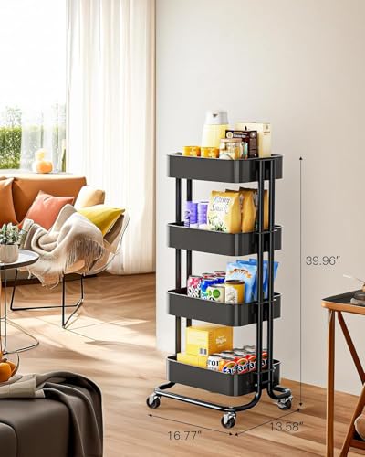 Pipishell 4 Tier Metal Rolling Utility Cart with 2 Lockable Wheels, Black - color: Black, size: 4 Tier