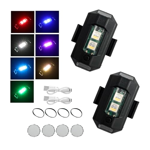 Dickno Mini LED 7 Color Rechargeable Drone Flashing Night Anti-Collision Warning Flying Signal Safety Strobe Light for Car Motorcycle Bike - color: 2 PCS