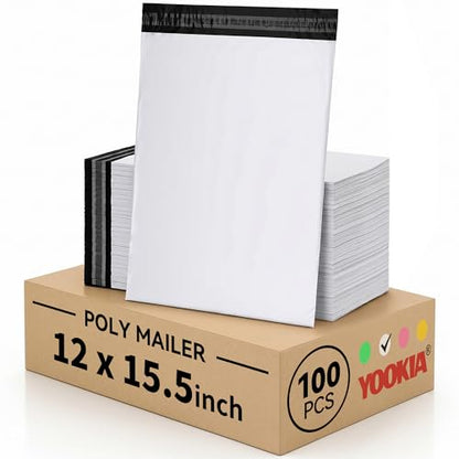 Poly Mailers 12x15.5 Inch, 100PCS Self‑Seal Shipping Bags - color: White, size: 12"x15.5"(100pcs)