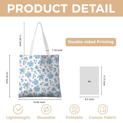Cute Canvas Tote Bag for Women, Book Totebag with Zipper Pocket - color: Flowers