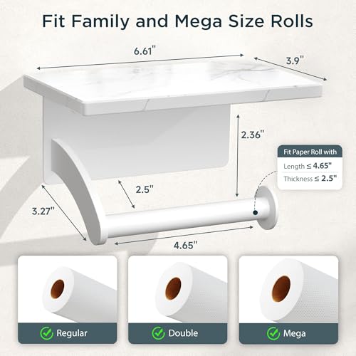 FORIOUS Natural Marble Toilet Paper Holder with Phone Shelf, Commercial - color: White, size: Single Roll
