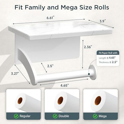 FORIOUS Natural Marble Toilet Paper Holder with Phone Shelf, Commercial - color: White, size: Single Roll