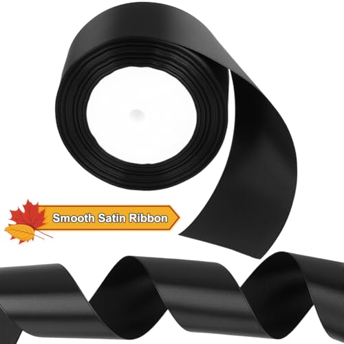 Tenn Well 24yd 2" Black Satin Ribbon Wide Silky for Gift Wrapping - color: Black, size: 5cm, 24yards