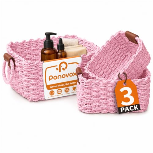 Small Wicker Baskets, 3 PCS Paper Rope Baskets for Shelves, Pink - color: Pink