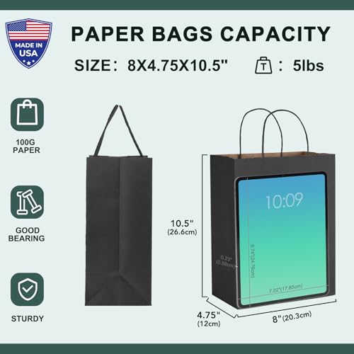 METRONIC Gift Bags 8 x 4.25 x 10.5 Inch 20 Pack Medium Black Paper bags - color: Black, size: 1 Count (Pack of 20)