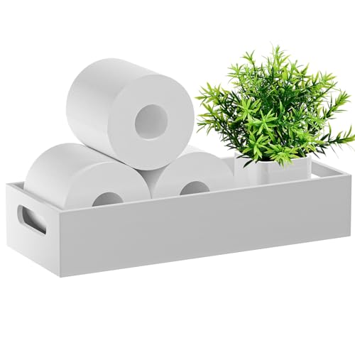 Tank Bamboo Bathroom Tray, Back Toilet Paper Holder Basket Storage, White - color: White