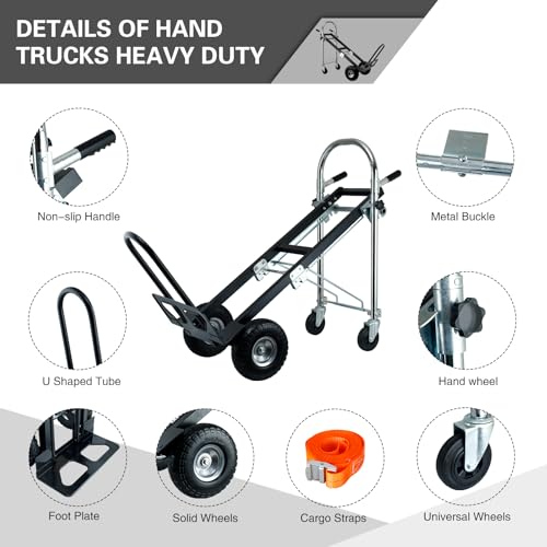 3 in 1 Convertible Hand Truck Dolly Cart with Wheels (Black) - color: Black