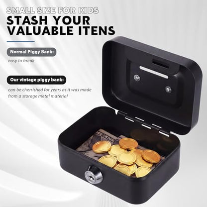 Tandefio 12 Pcs Small Money Cash Box with Lock and Slot Metal Box for Cash Steel Organizer Piggy Bank Metal Coin Bank for Adults, 4.5 x 3.3 x 2 Inch, Without Money Tray (Black) - color: Black