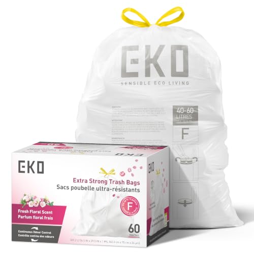 EKO Ultra-Strong Extra-Tall 13 Gallon Kitchen Trash Bags, Floral, 60 Ct - size: 60 Count (Pack of 1), style: 13 Gallon Bags/Code F (Fresh Floral)