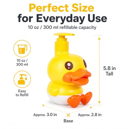 Plastic Cute Duck Soap Dispenser for Kid or Children with Pump - color: Yellow