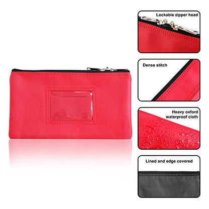 Lockable Bank Deposit Bag with Upgraded Zipper, Multi-Purpose Storage Zipper Pouch (Red)