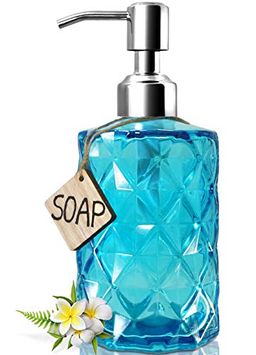 JASAI 12 Oz Diamond Design Soap Dispenser with Rust Proof Soap Pump - color: Blue