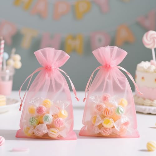 G2PLUS 25PCS Blush Pink Organza Bags, 5x7 in Sheer Jewelry Pouches - color: Blush Pink