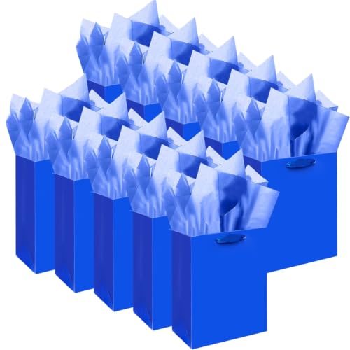 qiqee 10PCS Dark Blue Mini Gift Bags with Tissue Paper Handles 6.3"x4.7"x2.4" Small Size Present Party Favor Bags（Tissue Paper ） - color: Dark Blue, size: 1 Count (Pack of 10)