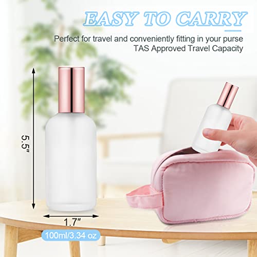 6 Pack 3.4 Oz Glass Spray Bottles,Empty Perfume Frosted Glass Fine Mist Atomizer,Refillable Small Travel Containers for Cleaning Products,Essential Oils,Body Sprays-Rose-Golden Sprayer