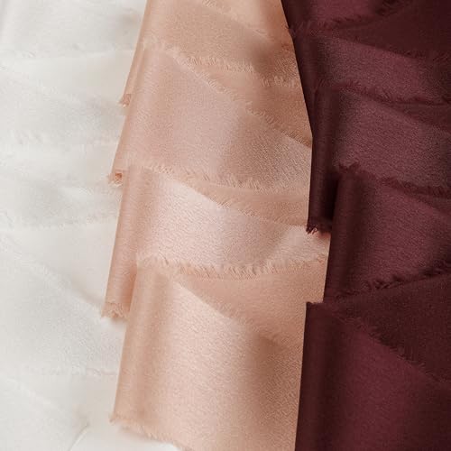 Silk Satin Ribbon 1.5" x 30 Yards Ivory & Champ Pink & Burgundy - color: Ivory& Champagne Pink& Burgundy