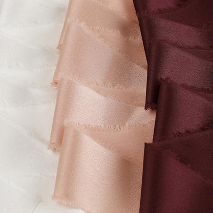 Silk Satin Ribbon 1.5" x 30 Yards Ivory & Champ Pink & Burgundy - color: Ivory& Champagne Pink& Burgundy