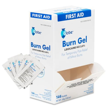 Globe First Aid Burn Gel With Aloe, Box of 144 Single Use Packets