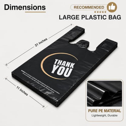YoYoRain 50 Count Black Thank You T-Shirt Bags, 11 x 6 x 21 in - style: 50count