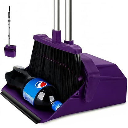 Broom and Dustpan Set for Home, 51" Long Handle Standing Dustpan Purple - color: Purple