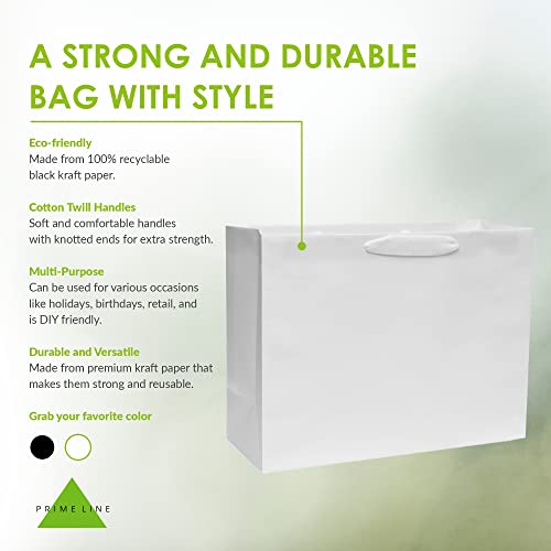 Prime Line Packaging White Gift Bags, 16x6x12 50 Pack, Retail Bags, Paper Shopping Bags with Handles Bulk