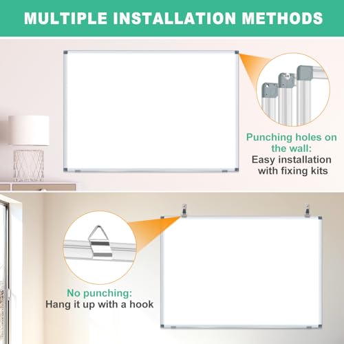 H-Qprobd 3' x 2' Magnetic Whiteboard Large Dry Erase White Board 36"x24" Aluminum Presentation Whiteboard with Long Pen Tray, 6 Markers, 2 Erasers &12 Magnets - size: 36"W x 24"H