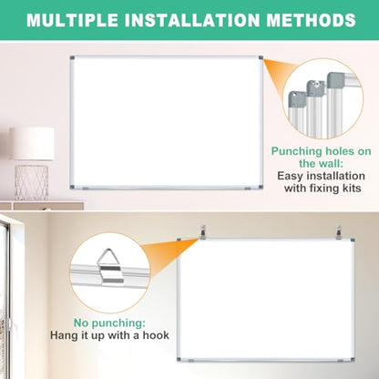H-Qprobd 3' x 2' Magnetic Whiteboard Large Dry Erase White Board 36"x24" Aluminum Presentation Whiteboard with Long Pen Tray, 6 Markers, 2 Erasers &12 Magnets - size: 36"W x 24"H