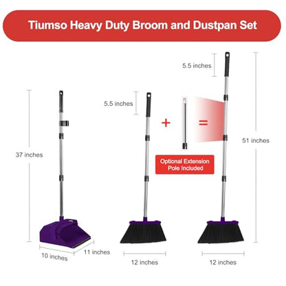 Broom and Dustpan Set for Home, 51" Long Handle Standing Dustpan Purple - color: Purple