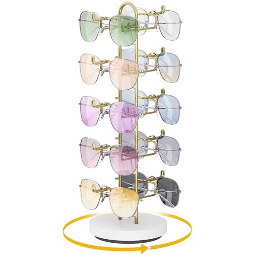 NiHome Rotatable Sunglasses Stand Organizer, Sunglasses Display Rack, Gold - color: Gold