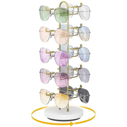 NiHome Rotatable Sunglasses Stand Organizer, Sunglasses Display Rack, Gold - color: Gold