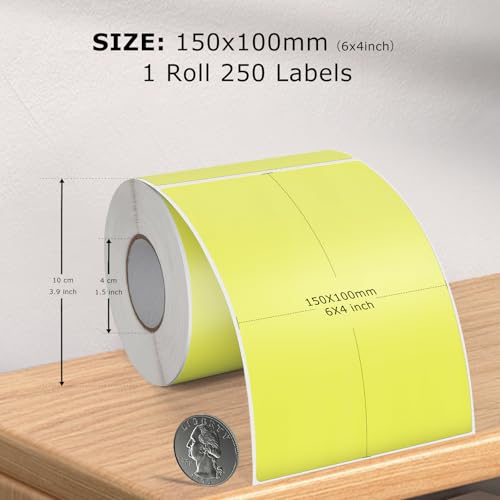 Direct Thermal Label Yellow Vinyl 4 x 6 Inch Printer Sticker 250 PCS - color: Yellow