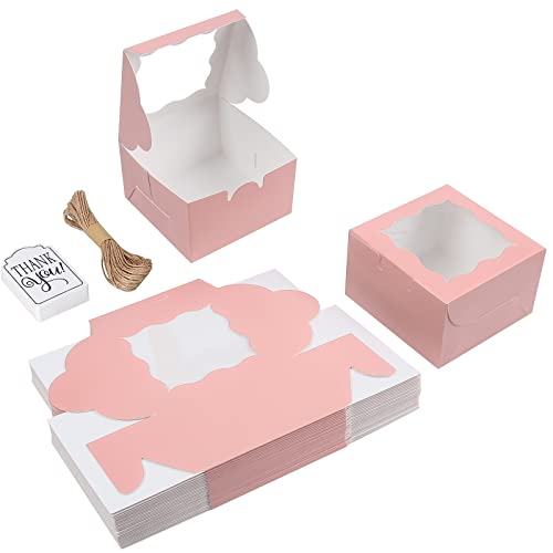KPOSIYA 60pcs Small Cookie Boxes with Window, 4x4x2.5 Pink Bakery Box - color: Pink, size: 60