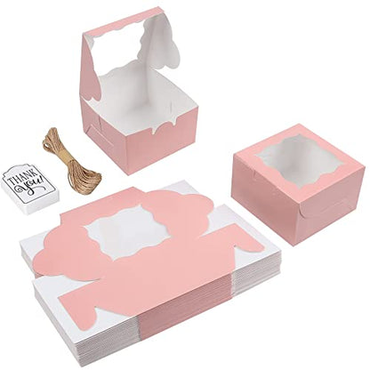 KPOSIYA 60pcs Small Cookie Boxes with Window, 4x4x2.5 Pink Bakery Box - color: Pink, size: 60