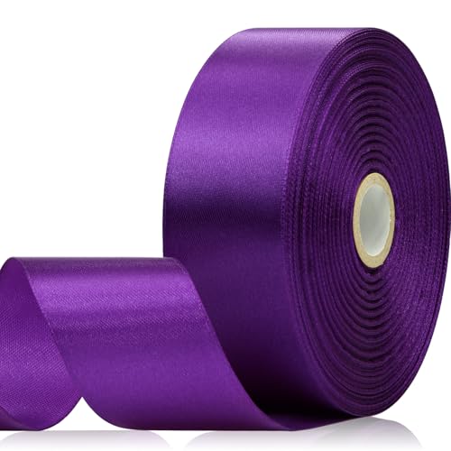 60 Yards Purple Satin Ribbon 1-1/2 Inch, Solid Polyester Fabric Ribbon for Gift Wrapping, Crafts, Flower Bouquet, Wedding, Festival, Christmas, Halloween - color: Purple