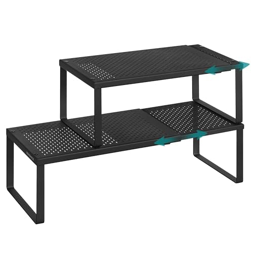 SONGMICS Spice Rack, Expandable Kitchen Countertop Shelf, Steel, Set of 2 - color: Matte Black, size: Set of 2