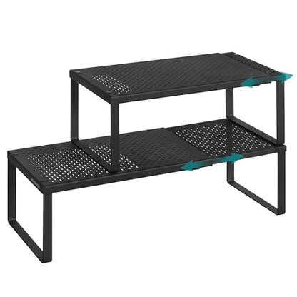SONGMICS Spice Rack, Expandable Kitchen Countertop Shelf, Steel, Set of 2 - color: Matte Black, size: Set of 2