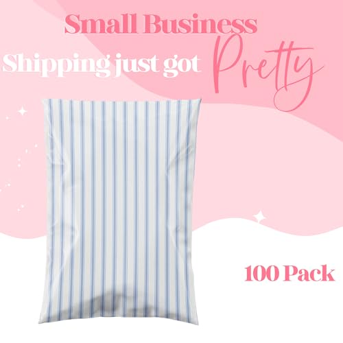 Pretty Package Store Poly Mailers 14.5x19, Blue Stripe, 100 Pack - color: Blue Stripes, size: 14.5x19