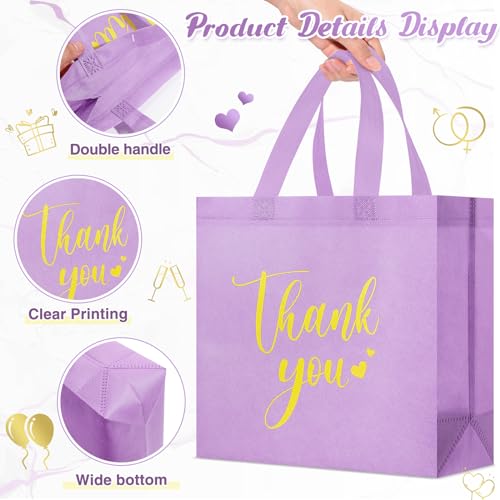 Sweetude 30 Thank You Non Woven Gift Bag, 11 x 12 x 5 Inch, Purple - color: Purple, size: 11 X 12 X 5 Inch