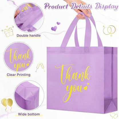 Sweetude 30 Thank You Non Woven Gift Bag, 11 x 12 x 5 Inch, Purple - color: Purple, size: 11 X 12 X 5 Inch