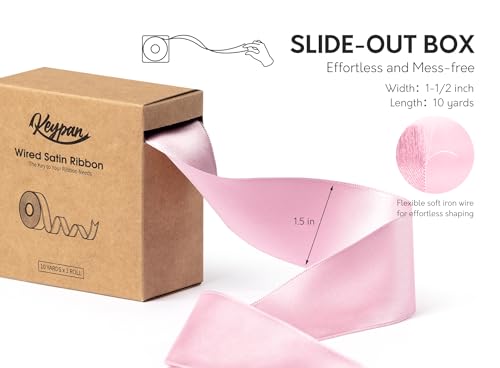 Keypan Pink Satin Ribbon Double-Faced Wired 1-1/2 Inch x 10 Yards - color: Pink, size: 1-1/2"