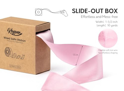 Keypan Pink Satin Ribbon Double-Faced Wired 1-1/2 Inch x 10 Yards - color: Pink, size: 1-1/2"