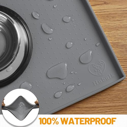 Hubulk Dog Feeding Mat,100% Waterproof BPA Free Silicone Pet Food and Water Bowl Placemat,Dishwasher, High Raised Edge to Prevent Spills,Nonslip Tray to Stop Messes on Floor (19"x12"x0.5", Grey) - color: Grey, size: 19"l X 12"w