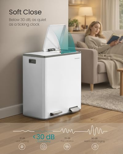 SONGMICS Trash Can, 2 x 8 Gallon (2 x 30 L) Double Compartment - color: White, size: 2 x 8 Gal.