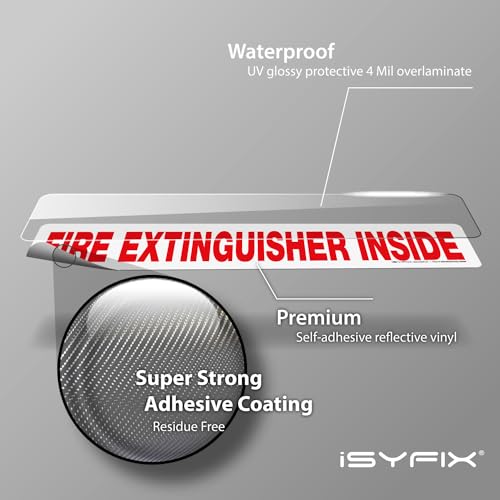 iSYFIX Fire Extinguisher Inside Sign, 12x2.5 Inch, White Reflective, 5 Pack - color: White Reflective, size: 12x2.5 (5 Pack)