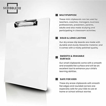 SCRIBBLEDO Dry Erase Clipboard Double Sided 9x12 with Erasers 30 Pack