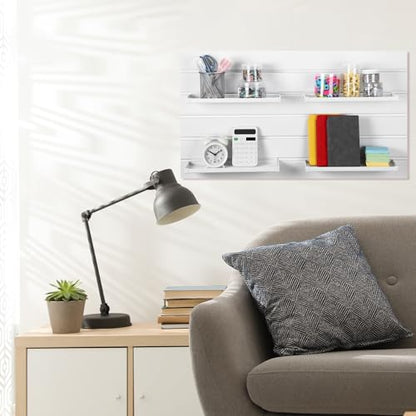 Maitys 4 Pack Slatwall Shelves with Fence, White, 11.8 x 4.3 Inch - size: 11.8 x 4.3 Inches