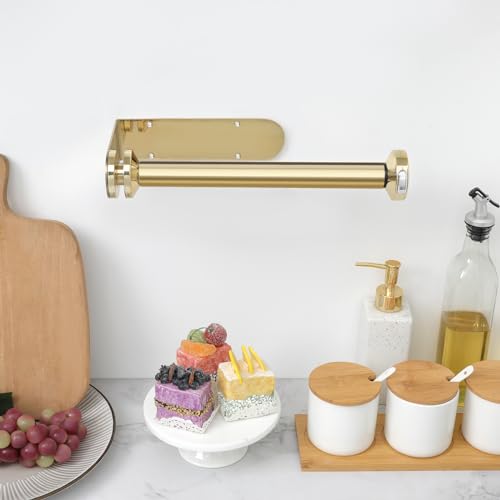 theaoo Paper Towel Holder Under Cabinet, One-Hand Tear, Wall Mount, Black - color: Gold