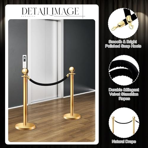 Velvet Stanchion Rope 5.25 Ft Crowd Control Barriers Safety Velvet Rope with Gold Hooks for Graduation Party, Movie Theaters Openings Hotels Carpet, Not Include Stanchion Pos(Size:12 Pack,Color:Black)